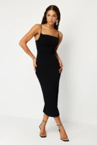 TRENDYOLMİLLA Black shiny Knitting Chic Evening Gown her dress - Image 3