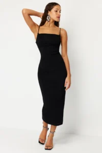TRENDYOLMİLLA Black shiny Knitting Chic Evening Gown her dress - Image 4