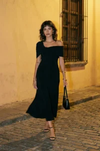 TRENDYOLMİLLA Black A-Kesim Asymmetric Yaka Knitting Chic Evening Gown Dress