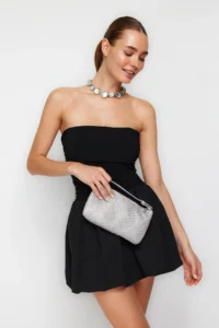TRENDYOLMİLLA Black A-Kesim Weaving Short Chic Evening Gown Gece Graduation Dress - Image 3