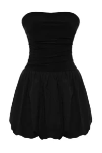 TRENDYOLMİLLA Black A-Kesim Weaving Short Chic Evening Gown Gece Graduation Dress - Image 7