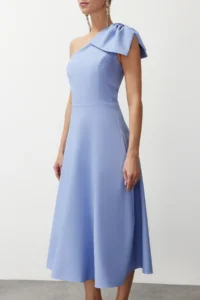 TRENDYOLMİLLA Light Blue A-Line Bow Detailed Weaving Chic Evening Gown Dress - Image 2
