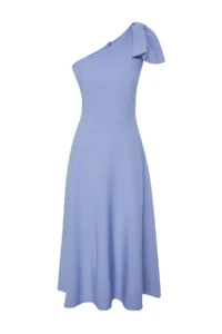 TRENDYOLMİLLA Light Blue A-Line Bow Detailed Weaving Chic Evening Gown Dress - Image 5