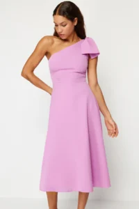TRENDYOLMİLLA Pink A-Cut Bow Detailed Weaving Chic Evening Gown Night Graduation Dress - Image 4