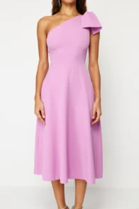 TRENDYOLMİLLA Pink A-Cut Bow Detailed Weaving Chic Evening Gown Night Graduation Dress - Image 6