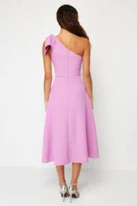TRENDYOLMİLLA Pink A-Cut Bow Detailed Weaving Chic Evening Gown Night Graduation Dress - Image 8