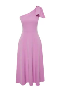 TRENDYOLMİLLA Pink A-Cut Bow Detailed Weaving Chic Evening Gown Night Graduation Dress - Image 9