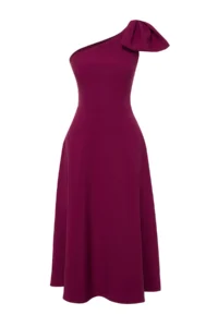 TRENDYOLMİLLA Plum A-Cut Bow Detailed Weaving Chic Evening Gown Dress - Image 7