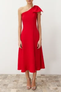 TRENDYOLMİLLA Rejection A-Cut Bow Detailed Weaving Chic Evening Gown Dress - Image 2