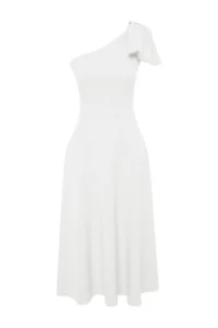 TRENDYOLMİLLA Bridal White A-Cut Bow Detailed Weaving Wedding/Marriage Evening Gown Night Graduation Dress - Image 9