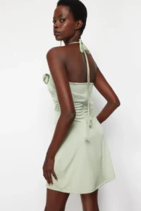 TRENDYOLMİLLA Light Green A-Cut Floral Detailed Knitting Short Chic Evening Gown Gece Graduation Dress - Image 3