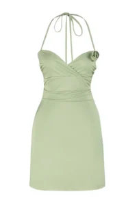 TRENDYOLMİLLA Light Green A-Cut Floral Detailed Knitting Short Chic Evening Gown Gece Graduation Dress - Image 7