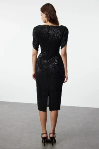 TRENDYOLMİLLA Black Body-Fitting shiny Knitting Sequin Chic Evening Gown Gece Graduation Dress - Image 6