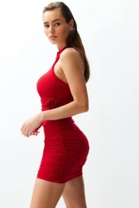 TRENDYOLMİLLA Rejection Fitted Floral Knitting Short Chic Evening Gown Gece Graduation Dress - Image 3