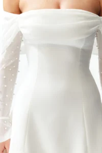 TRENDYOLMİLLA Bridal White A-Kesim Lined Weaving Short Wedding/Marriage Evening Gown Gece Graduation Dress - Image 6