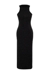 TRENDYOLMİLLA Black Fitted Shiny Stone Weaving Chic Evening Gown Dress - Image 7