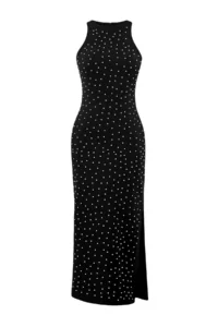 TRENDYOLMİLLA Black Fitted Shiny Stone Weaving Chic Evening Gown Dress - Image 9