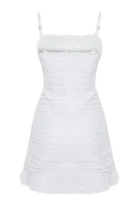 TRENDYOLMİLLA Bridal White Rose Detailed pleated Weaving Short Wedding/Marriage Chic Evening Gown Dress - Image 9