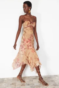 TRENDYOLMİLLA Multicolored A-Kesim flower patterned Frilly Knitting Tulle Dress - Image 2