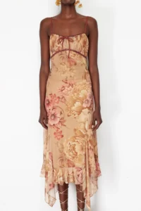 TRENDYOLMİLLA Multicolored A-Kesim flower patterned Frilly Knitting Tulle Dress - Image 4