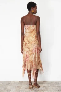 TRENDYOLMİLLA Multicolored A-Kesim flower patterned Frilly Knitting Tulle Dress - Image 6