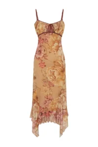 TRENDYOLMİLLA Multicolored A-Kesim flower patterned Frilly Knitting Tulle Dress - Image 7