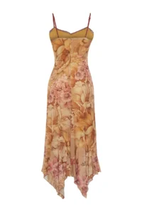 TRENDYOLMİLLA Multicolored A-Kesim flower patterned Frilly Knitting Tulle Dress - Image 8