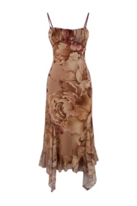 TRENDYOLMİLLA Multicolored A-Kesim flower patterned Frilly Knitting Tulle Dress - Image 9