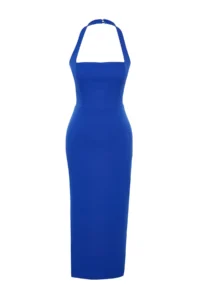 TRENDYOLMİLLA Saks Blue Body-Fitting Slit Detailed Midi Weaving Dress - Image 9