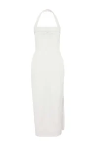 TRENDYOLMİLLA White Lined Bodycon Slit Detailed Midi Weaving Dress - Image 6