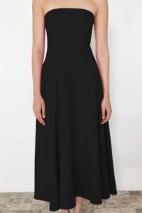 TRENDYOLMİLLA Black A-Kesim Strapless Weaving Chic Evening Gown Gece Graduation Dress - Image 5
