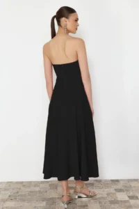 TRENDYOLMİLLA Black A-Kesim Strapless Weaving Chic Evening Gown Gece Graduation Dress - Image 7
