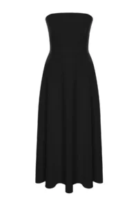 TRENDYOLMİLLA Black A-Kesim Strapless Weaving Chic Evening Gown Gece Graduation Dress - Image 8
