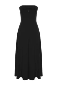 TRENDYOLMİLLA Black A-Kesim Strapless Weaving Chic Evening Gown Gece Graduation Dress - Image 9