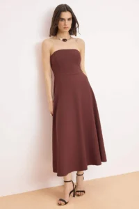 TRENDYOLMİLLA Brown Plain Skirt Opened at Waist Weaving Finike Maxi Unlined Elegant/Evening Dress