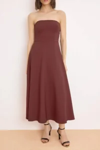 TRENDYOLMİLLA Brown Plain Skirt Opened at Waist Weaving Finike Maxi Unlined Elegant/Evening Dress - Image 3