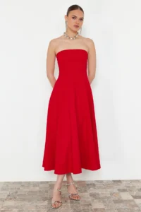 TRENDYOLMİLLA Rejection A-Kesim Strapless Weaving Chic Evening Gown Dress - Image 2