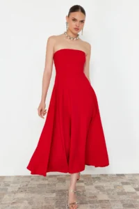TRENDYOLMİLLA Rejection A-Kesim Strapless Weaving Chic Evening Gown Dress - Image 3