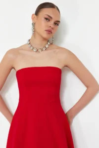 TRENDYOLMİLLA Rejection A-Kesim Strapless Weaving Chic Evening Gown Dress - Image 4