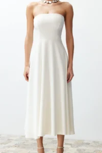 TRENDYOLMİLLA Bridal White A-Kesim Strapless Weaving Wedding/Marriage Evening Gown Dress - Image 5