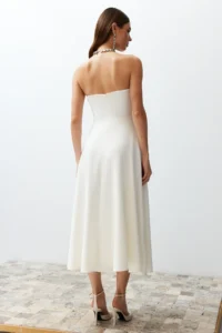 TRENDYOLMİLLA Bridal White A-Kesim Strapless Weaving Wedding/Marriage Evening Gown Dress - Image 7