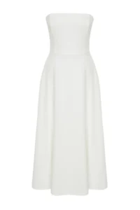 TRENDYOLMİLLA Bridal White A-Kesim Strapless Weaving Wedding/Marriage Evening Gown Dress - Image 8