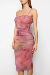 TRENDYOLMİLLA Multicolored Abstract Patterned Knitting Chic Evening Gown Dress - Image 4
