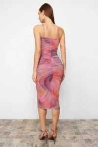 TRENDYOLMİLLA Multicolored Abstract Patterned Knitting Chic Evening Gown Dress - Image 6
