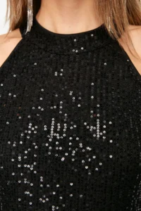 TRENDYOLMİLLA Black Fitted Knitting Sequin Short Chic Evening Gown Dress - Image 4