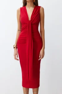 TRENDYOLMİLLA Rejection Fitted Draped Knitting Chic Evening Gown Dress - Image 5