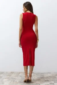 TRENDYOLMİLLA Rejection Fitted Draped Knitting Chic Evening Gown Dress - Image 7