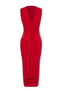 TRENDYOLMİLLA Rejection Fitted Draped Knitting Chic Evening Gown Dress - Image 8