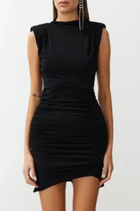 TRENDYOLMİLLA Black Fitted Draped Knitting Short Dress - Image 4