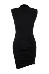 TRENDYOLMİLLA Black Fitted Draped Knitting Short Dress - Image 7